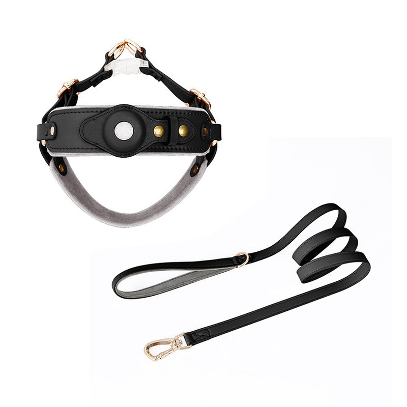 Leather AirTag Dog Harness & Leash Set