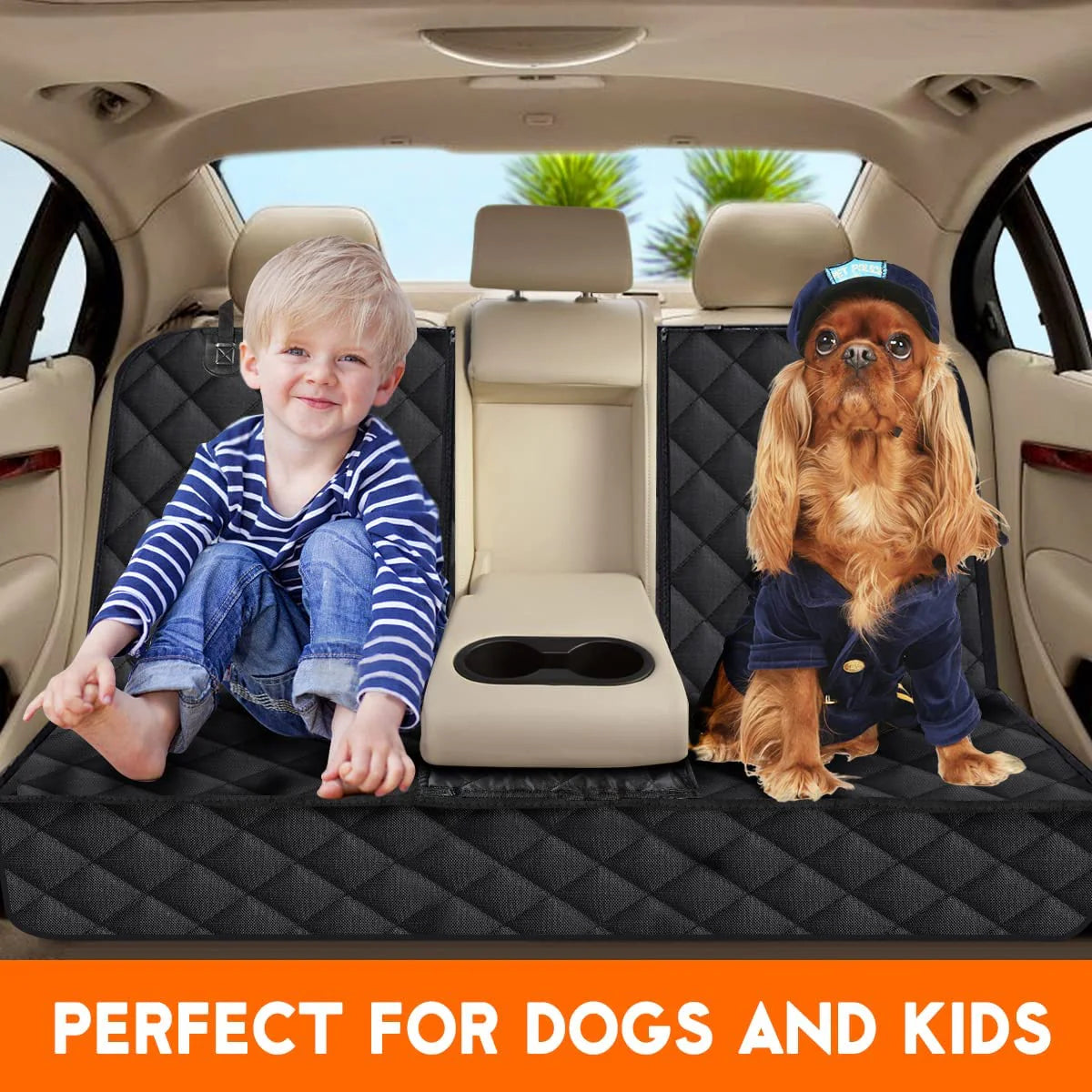 waterproof dog car seat cover installed on back seat non slip dog hammock car seat cover for SUV heavy duty dog back seat protector waterproof universal fit pet car seat cover with side flaps scratch proof dog seat cover protecting leather seats