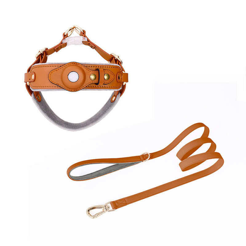 Leather AirTag Dog Harness & Leash Set